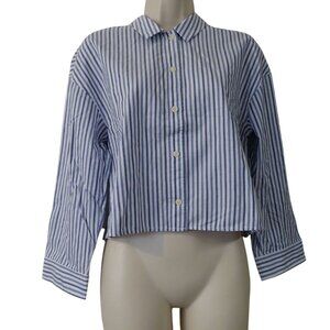 Everlane Woven Cotton PJ Top Women Size XL Blue Stripe Button Up Long Sleeve NEW